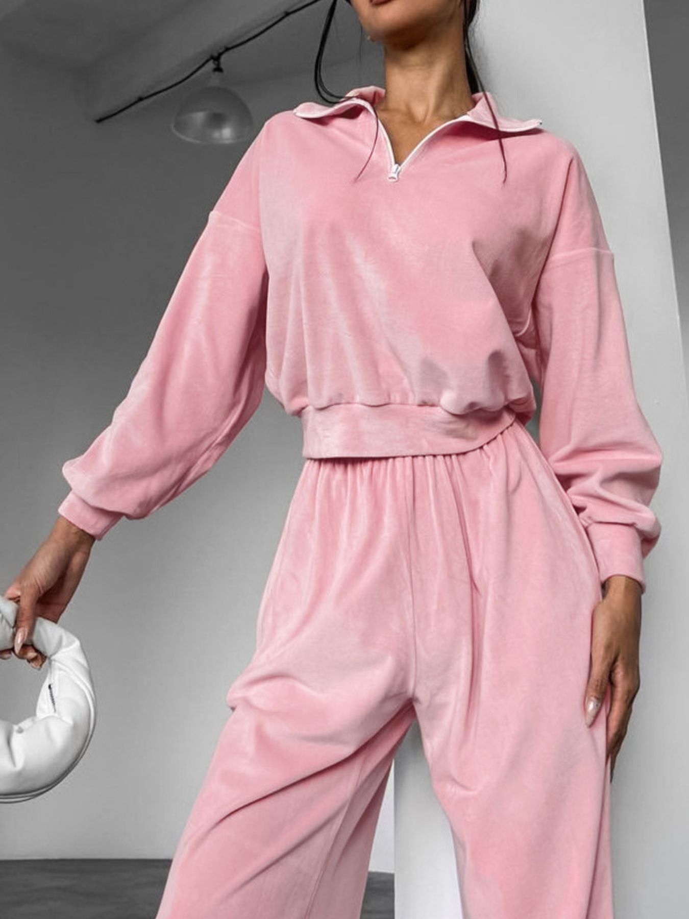 Quarter Zip Long Sleeve Top and Pants Set