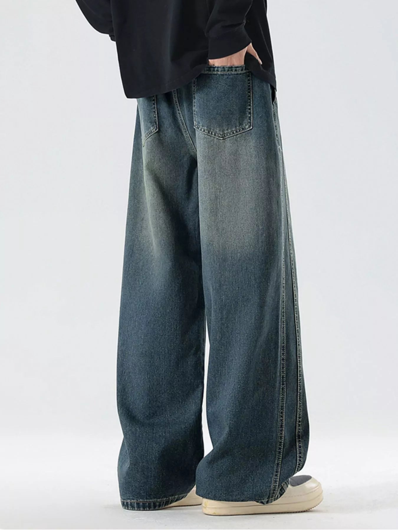 Men's Full Size Wash Wide Leg Jeans Plus Size