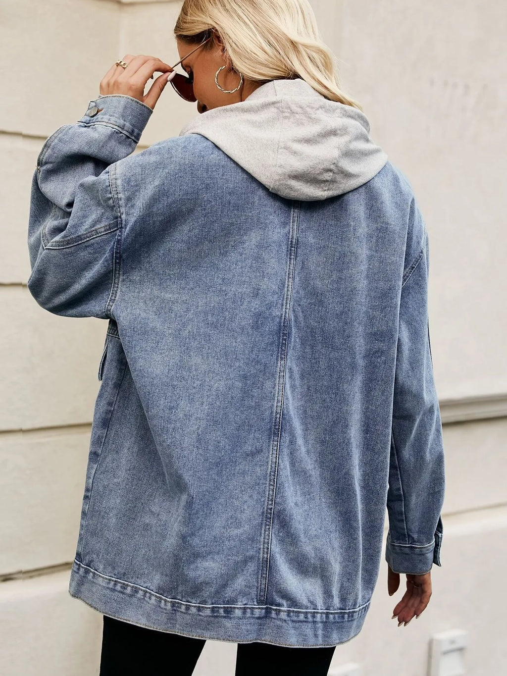 Oversized Button Up Denim Jacket with Hood