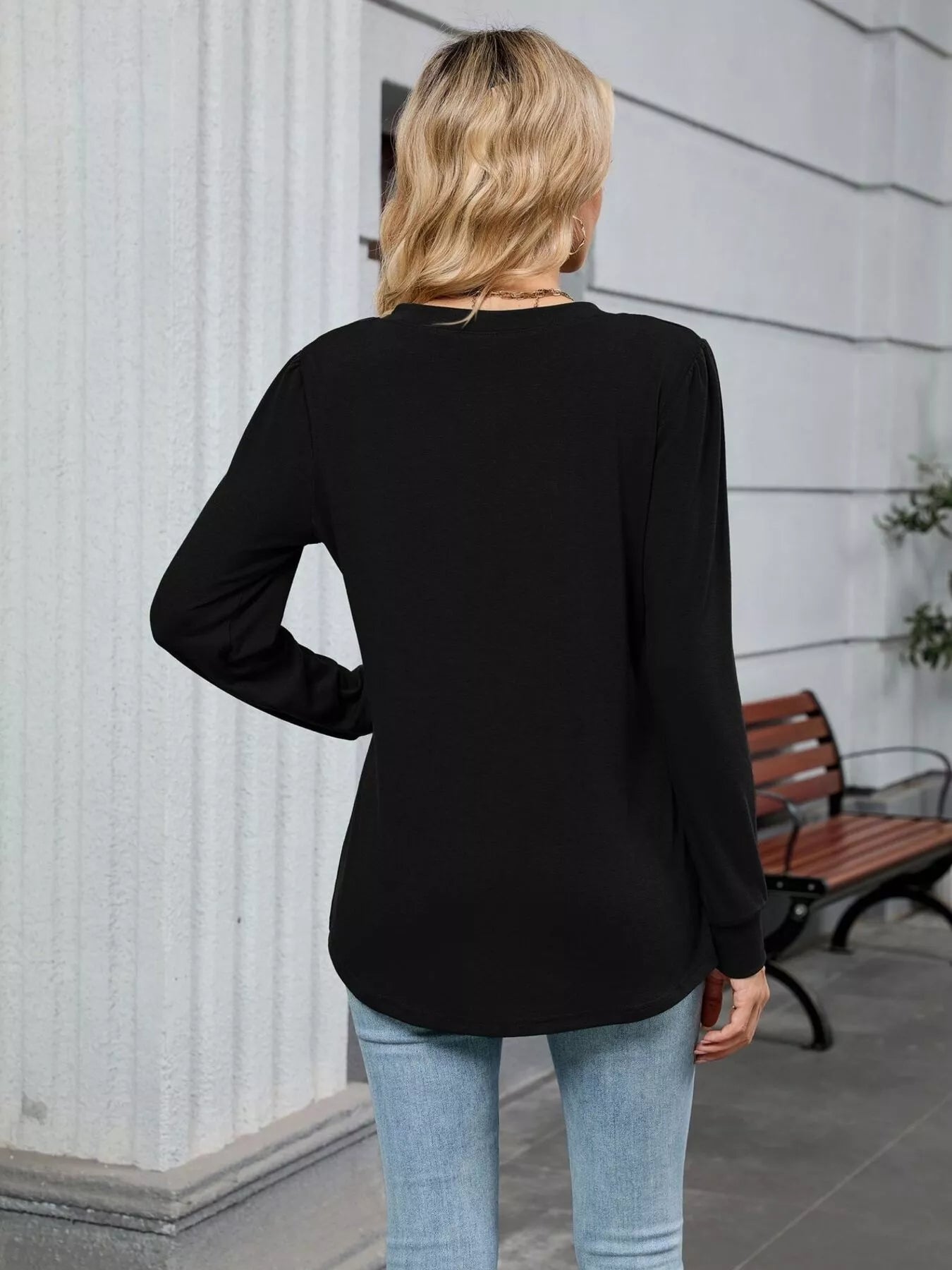 V-Neck Long Sleeve Relaxed Fit T-Shirt