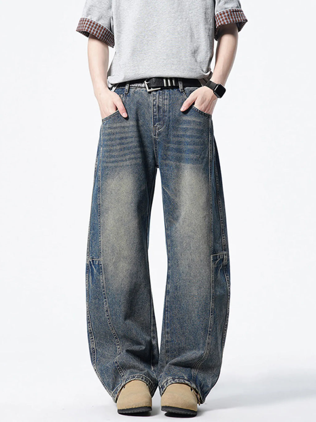 Men's Vintage Wash Wide Leg Jeans
