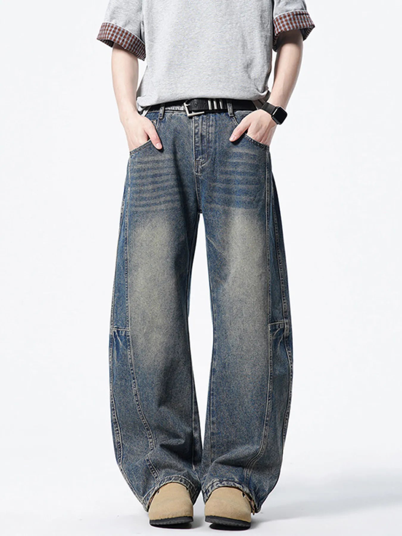 Men's Vintage Wash Wide Leg Jeans