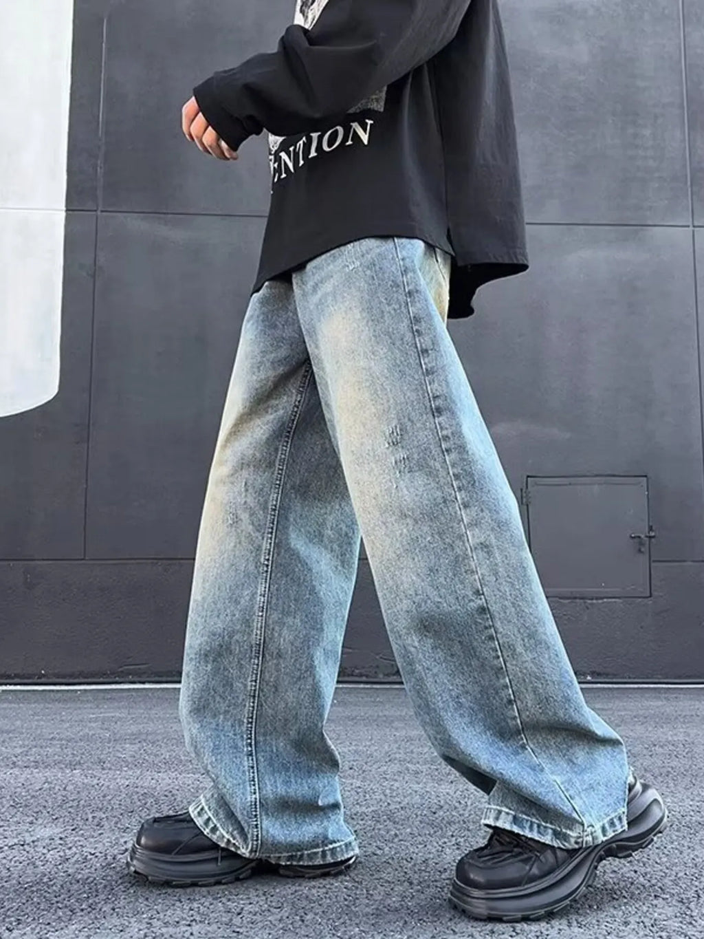 Men's Full Size Wash Wide Leg Jeans Plus Size