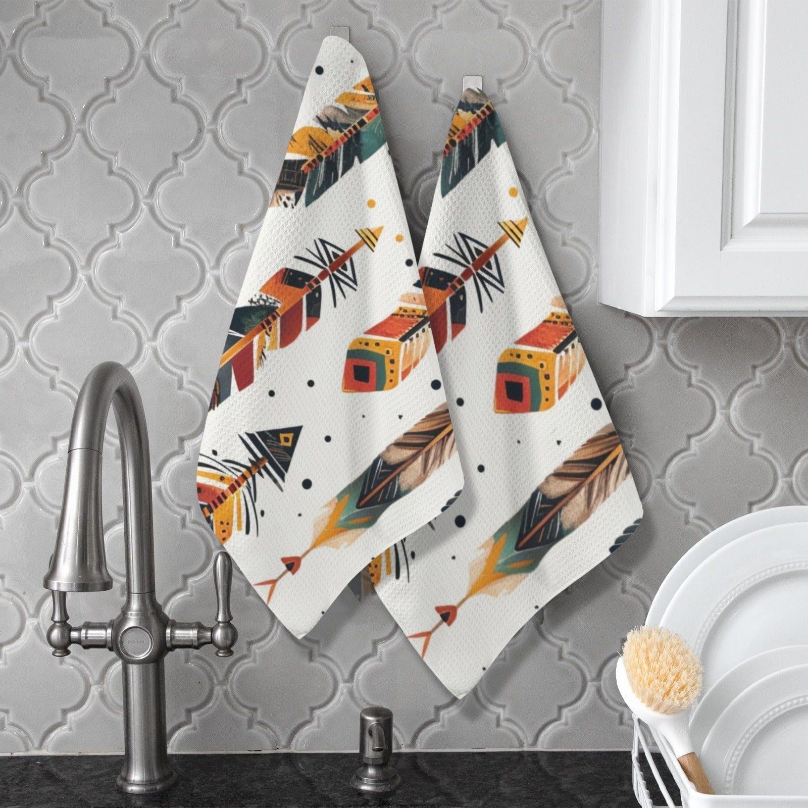 Baha Ranch Southwestern Feathers Set of 2 Dish Towels Made in America