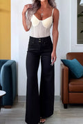 2-Button High Waist Flared Bottom Jeans