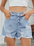 Distressed Raw Hem Denim Shorts