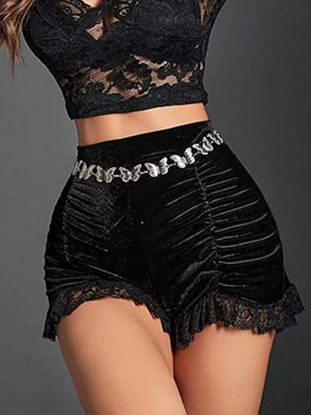 Ruched Lace Trim Shorts
