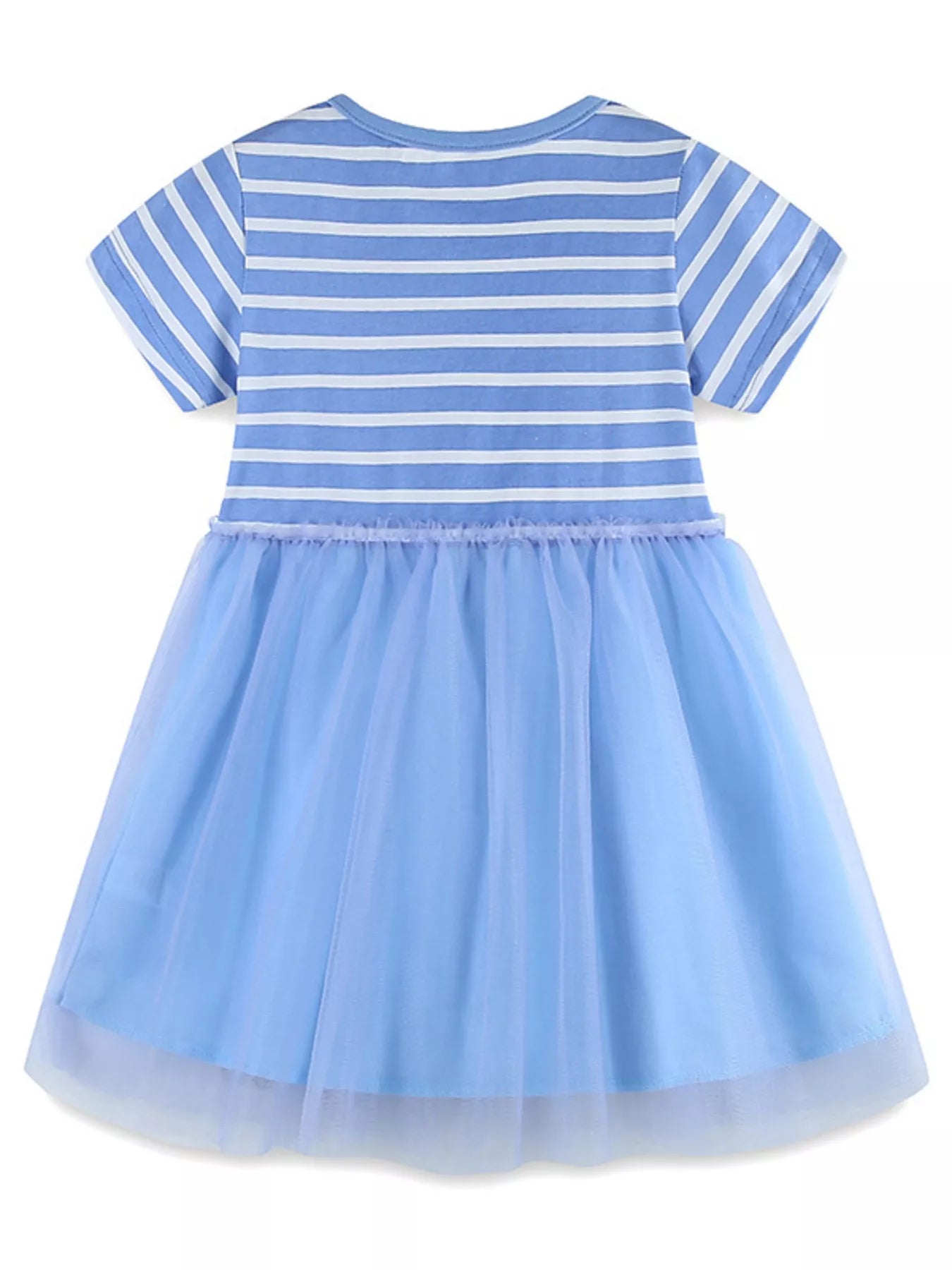 Children's Striped Tulle Dress with Butterfly and Flower Appliques