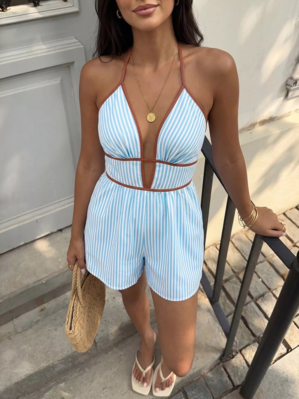 Striped Halter Neck Romper
