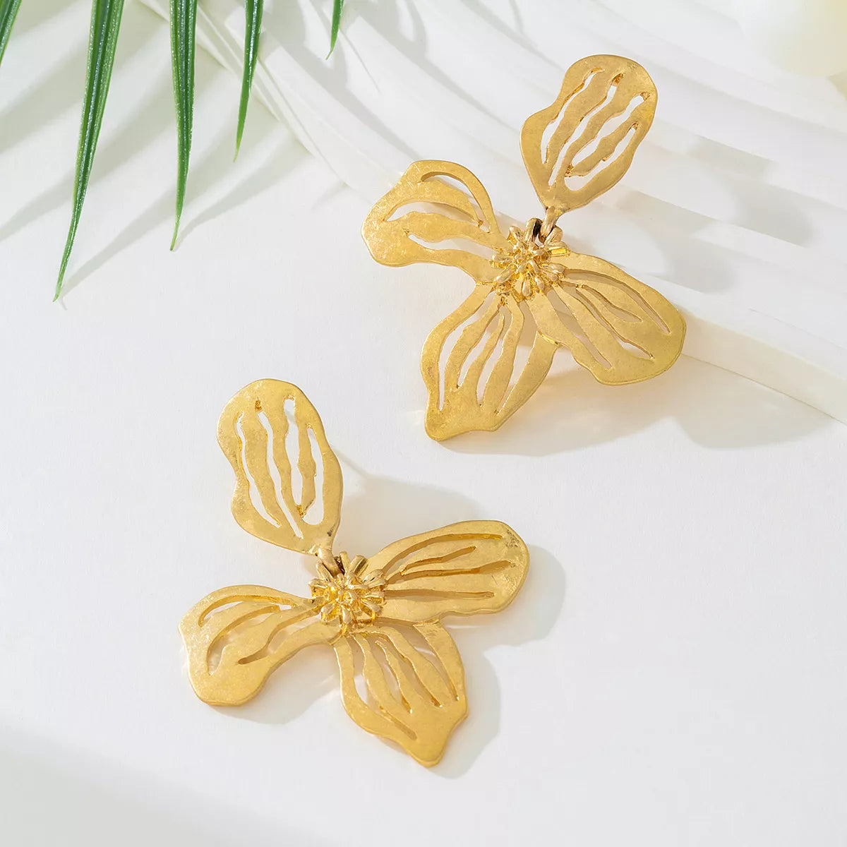 18K Gold-Plated Butterfly Flower Statement Earrings