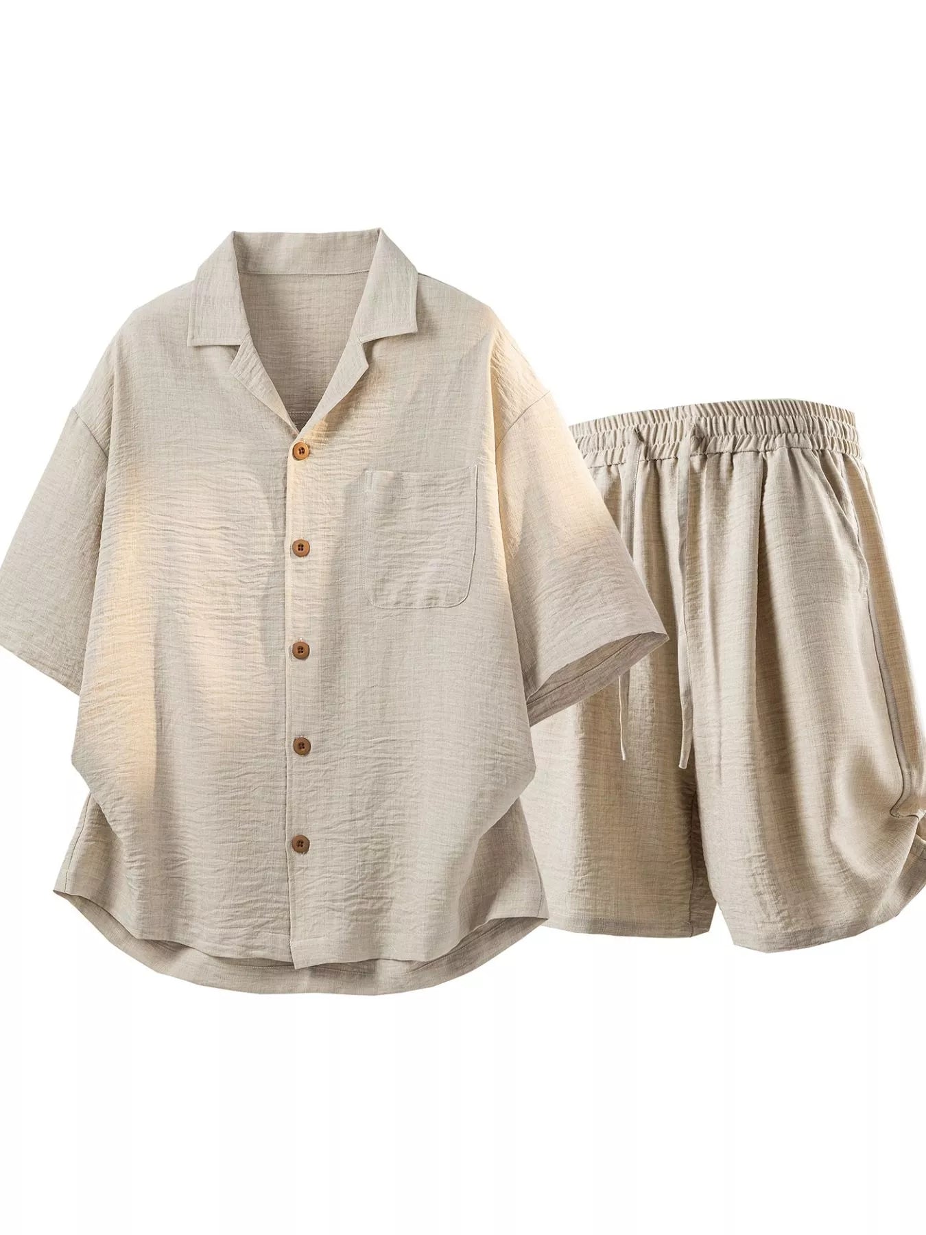 Men's Full Size Button Up Short Sleeve Shirt and Shorts Plus Size