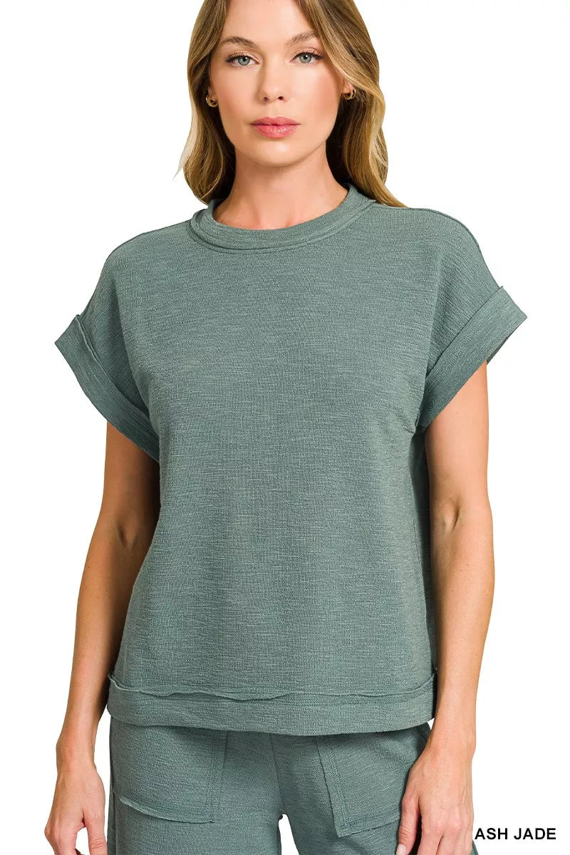 Zenana Cotton Slub Short Sleeve Tee and Pants Set