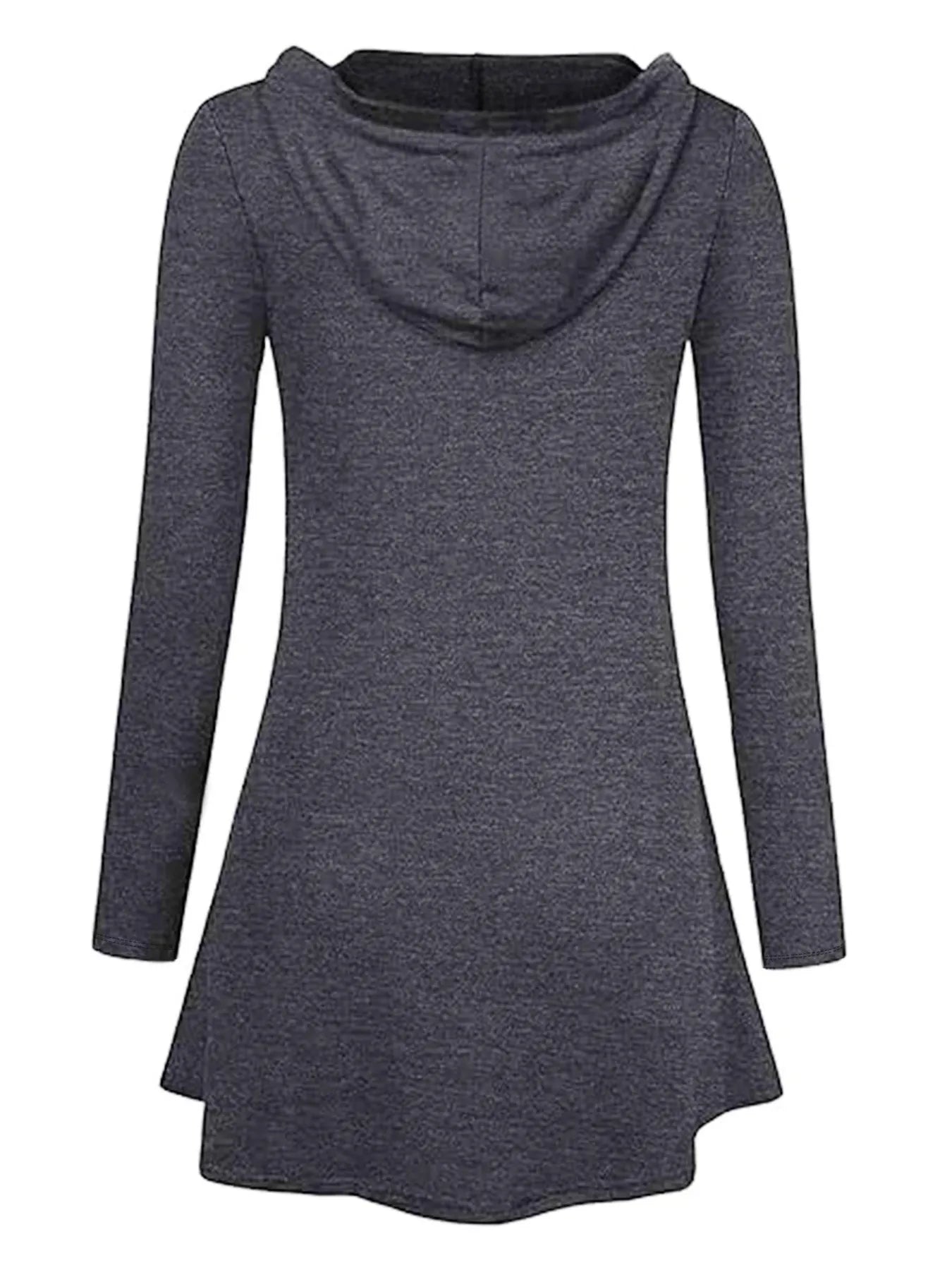 Longline Hooded Zip-Up Cardigan Coat with Flared Hem