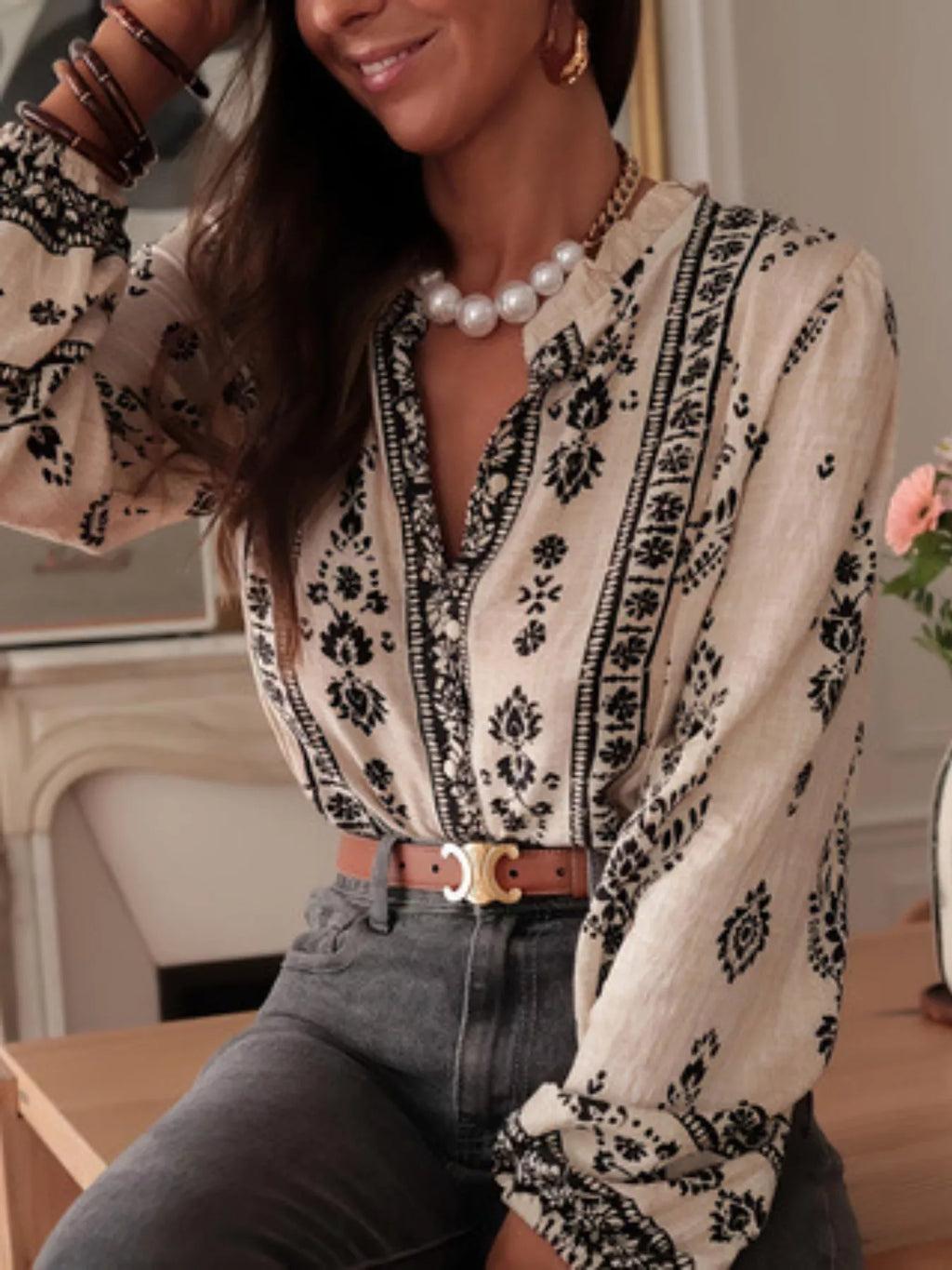 Vintage Print Long Sleeve Shirt