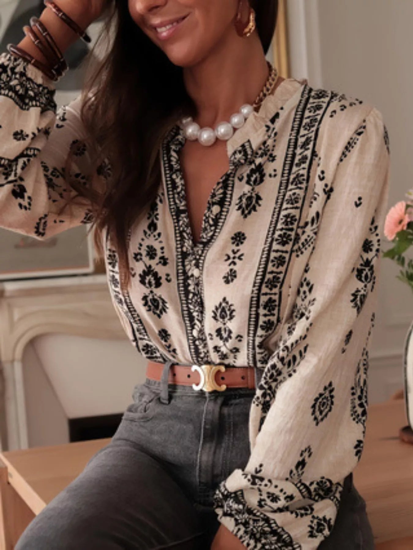 Vintage Print Long Sleeve Shirt