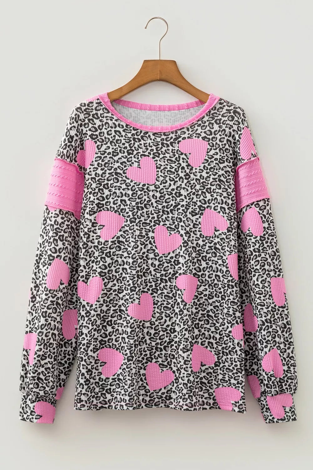 Leopard Heart Print Colorblock Pullover Blouse
