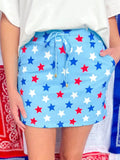 Patriotic Star Printed Beaded Drawstring Mini Skort