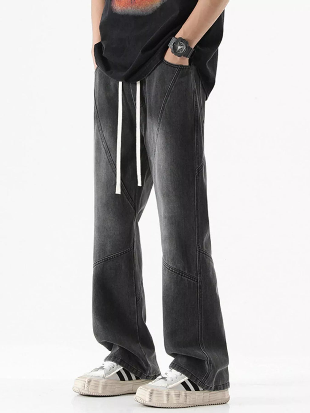 Men's Full Size Drawstring Wide Leg Jeans Plus Size