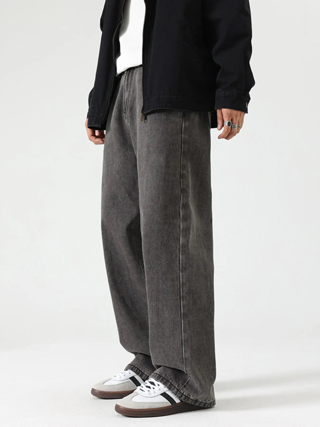 Men's Washed Wide Leg Jeans