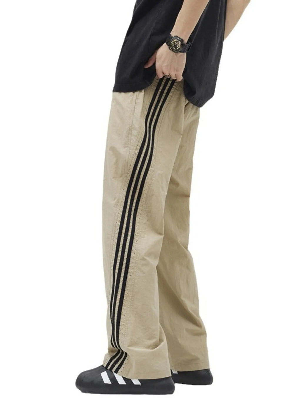 Men's Full Size Casual Loose Fit Drawstring Pants with Side Stripes Plus Size
