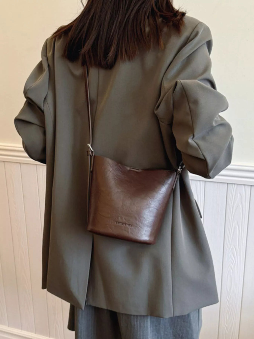 Leather Bucket Crossbody Bag
