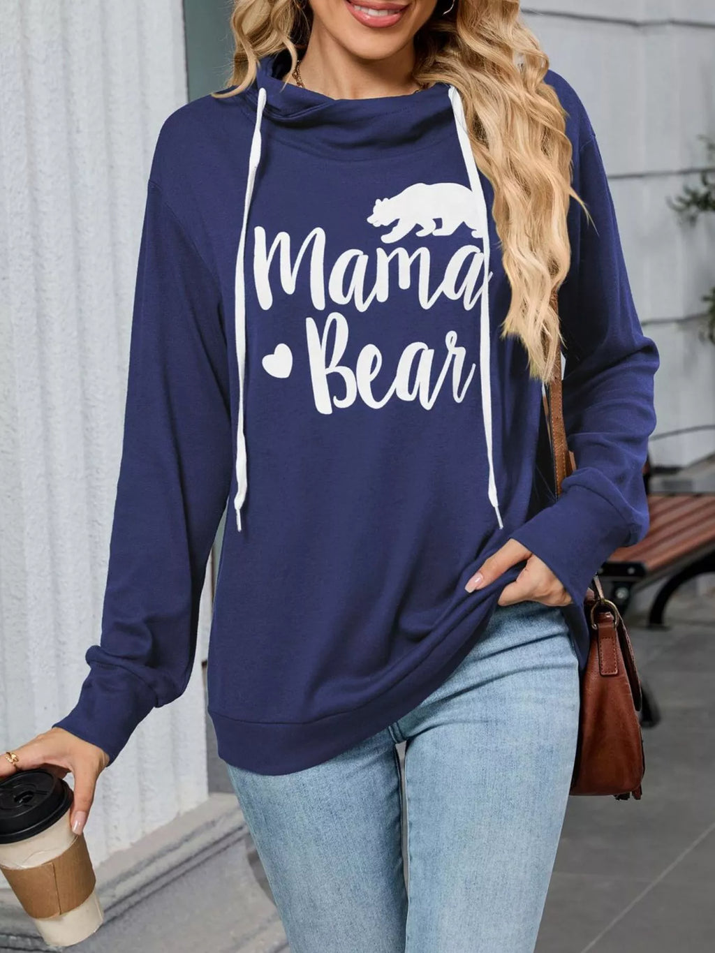 Contrast Letter Graphic Drawstring Long Sleeve Hoodie