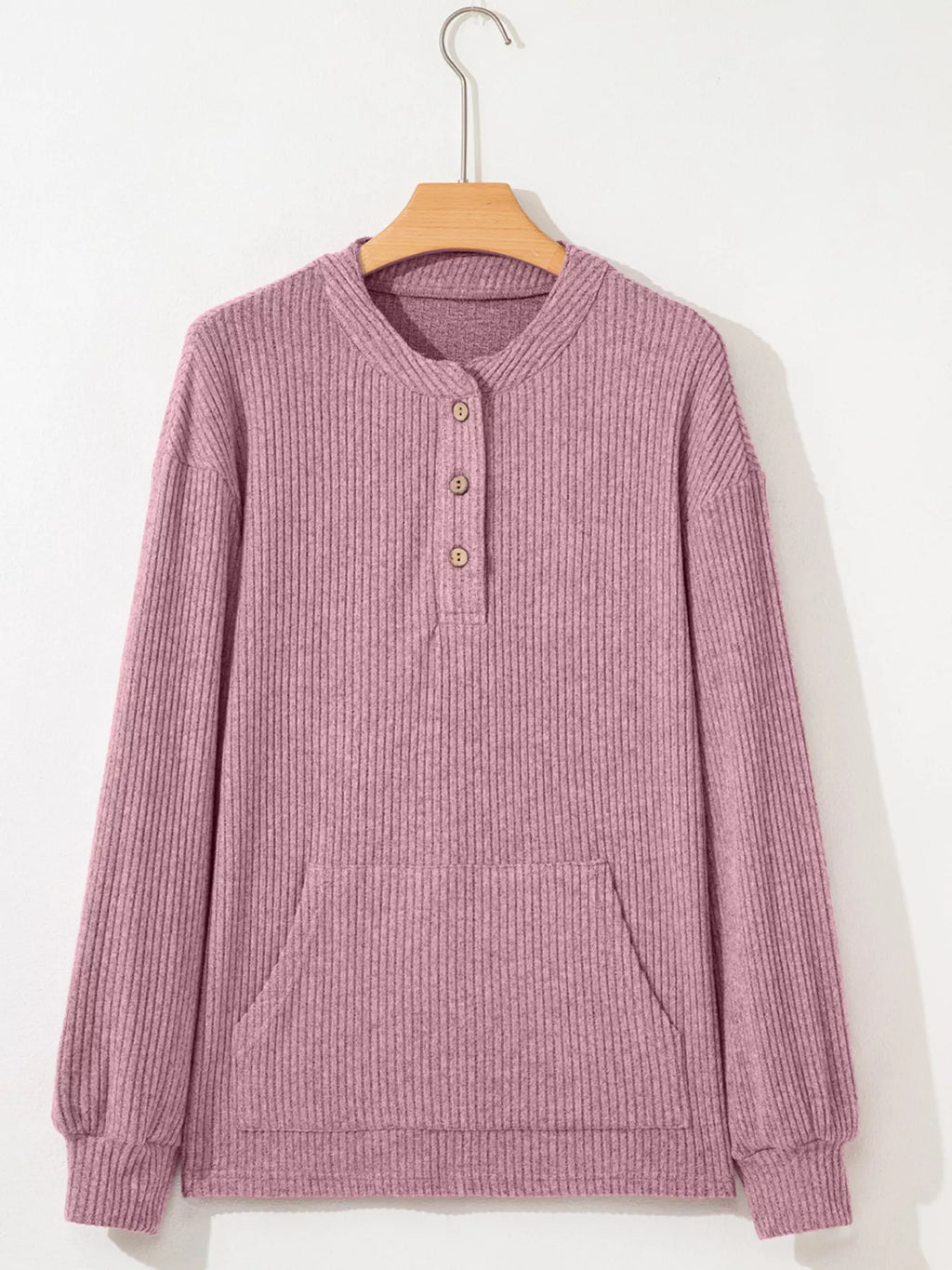 Ribbed Texture Drop Shoulder Henley Top