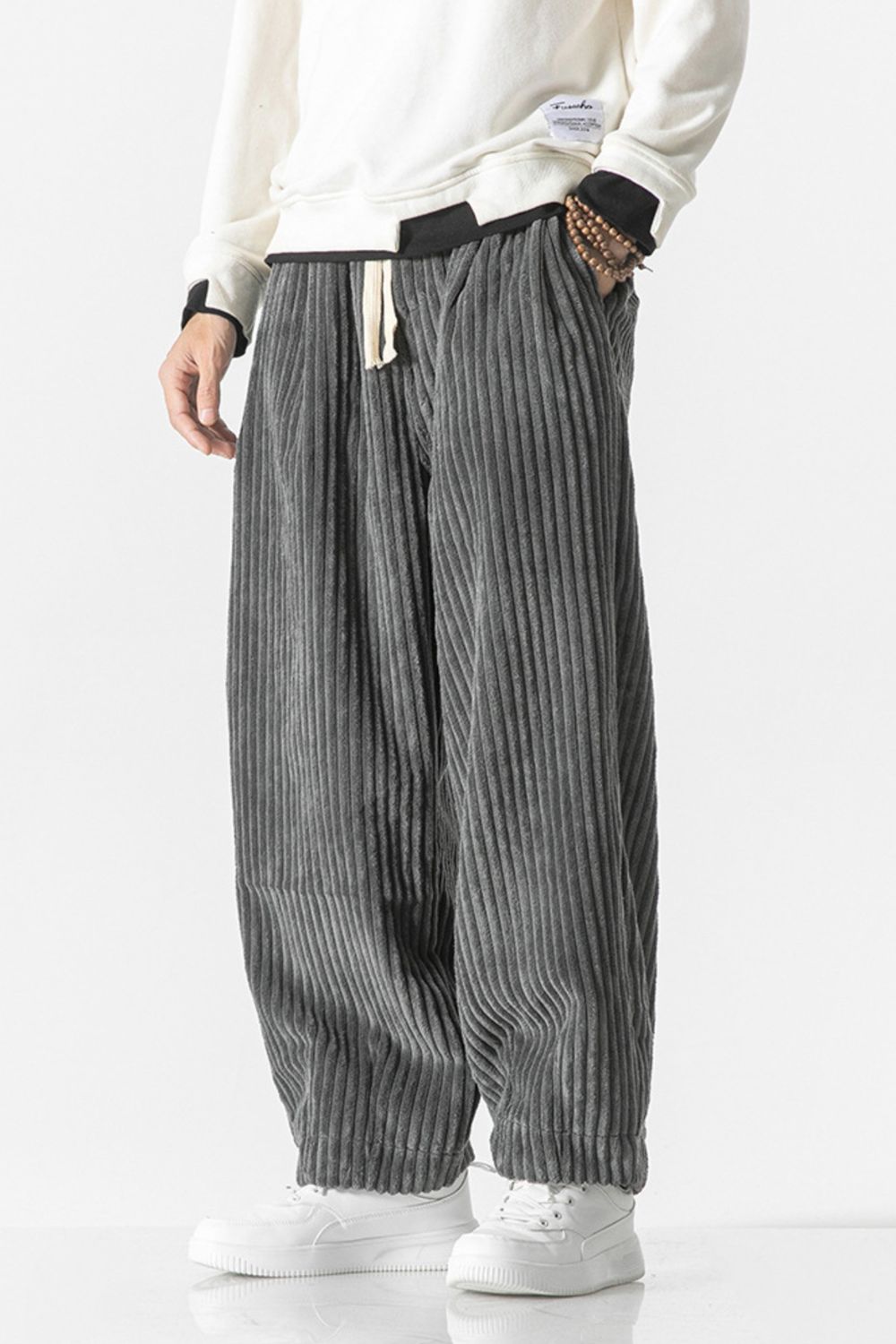 Men's Plus Size Corduroy Wide Leg Casual Pants