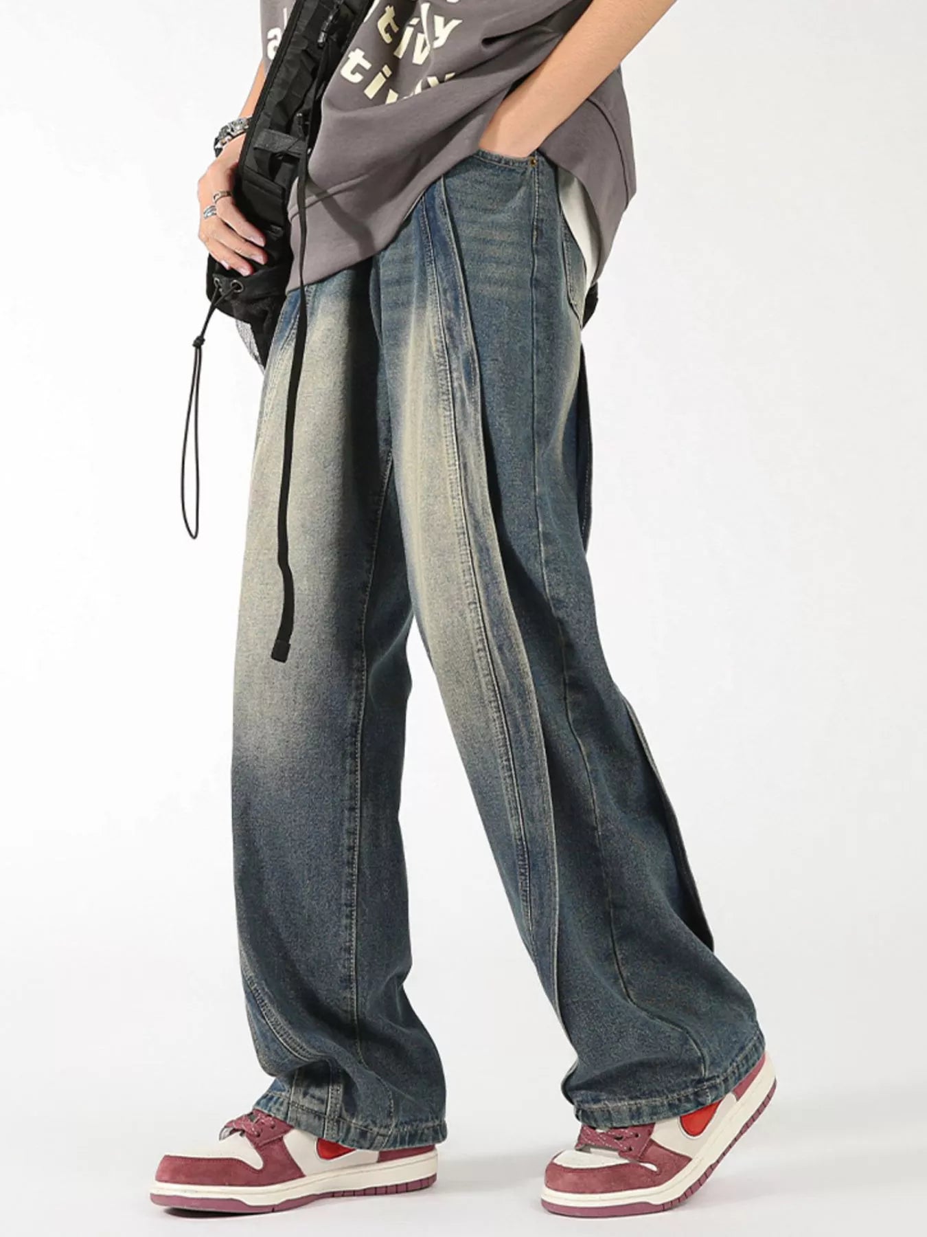 Men's Plus Size Washed Wide Leg Jeans