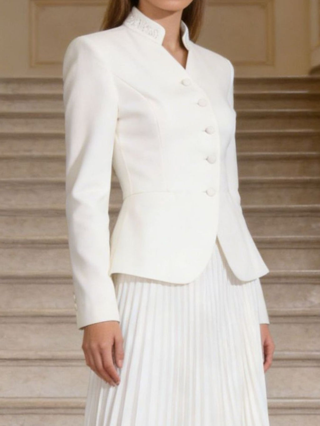 Button Up Long Sleeve Top and Pleated Skirt Set