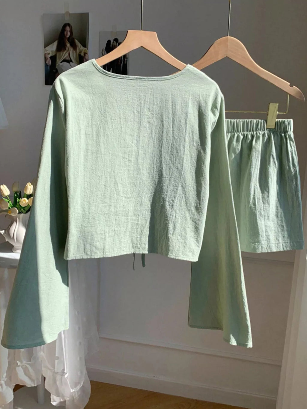 Embroidered Tie-Front Top & Shorts Set