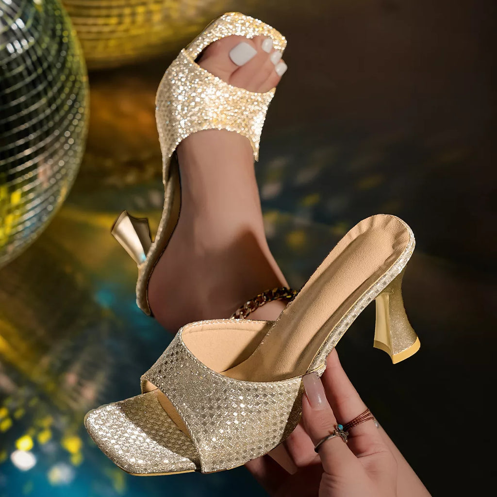 Open Toe Flare Heel Sandals