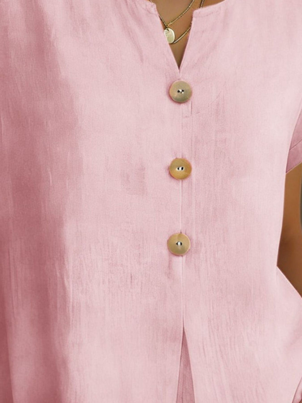 Decor Button Short Sleeve Blouse