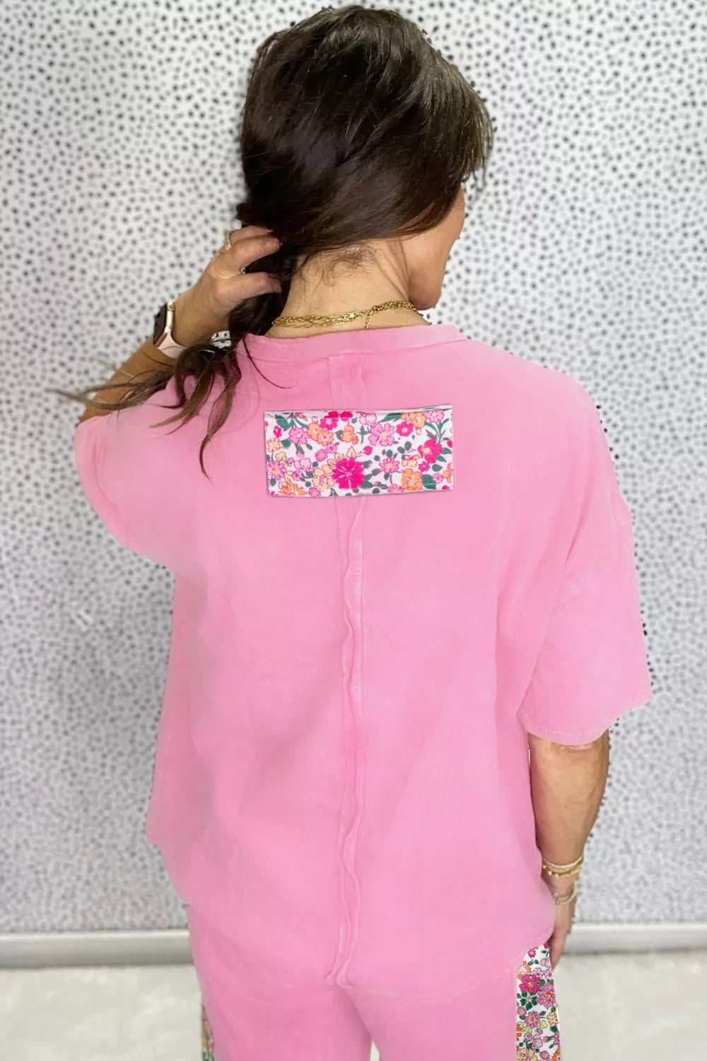Flower Patched Round Neck Tunic T-Shirt