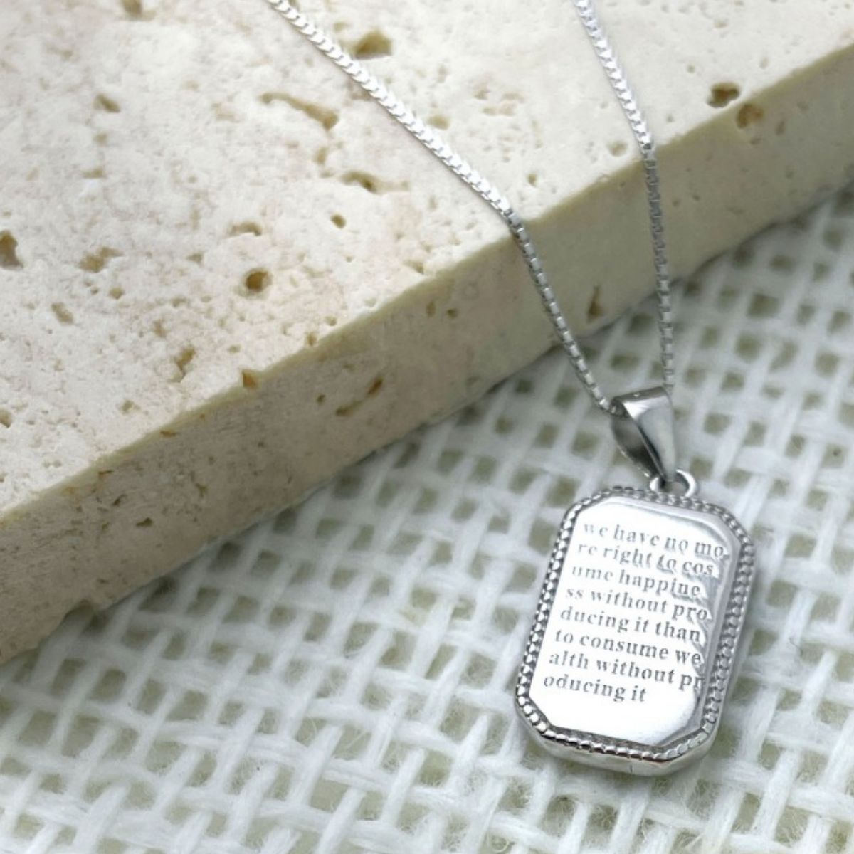 925 Sterling Silver Rectangle Pendant Necklace