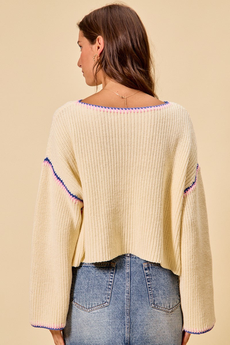 SO ME Multi Color Granny Crochet Lace Sweater Top