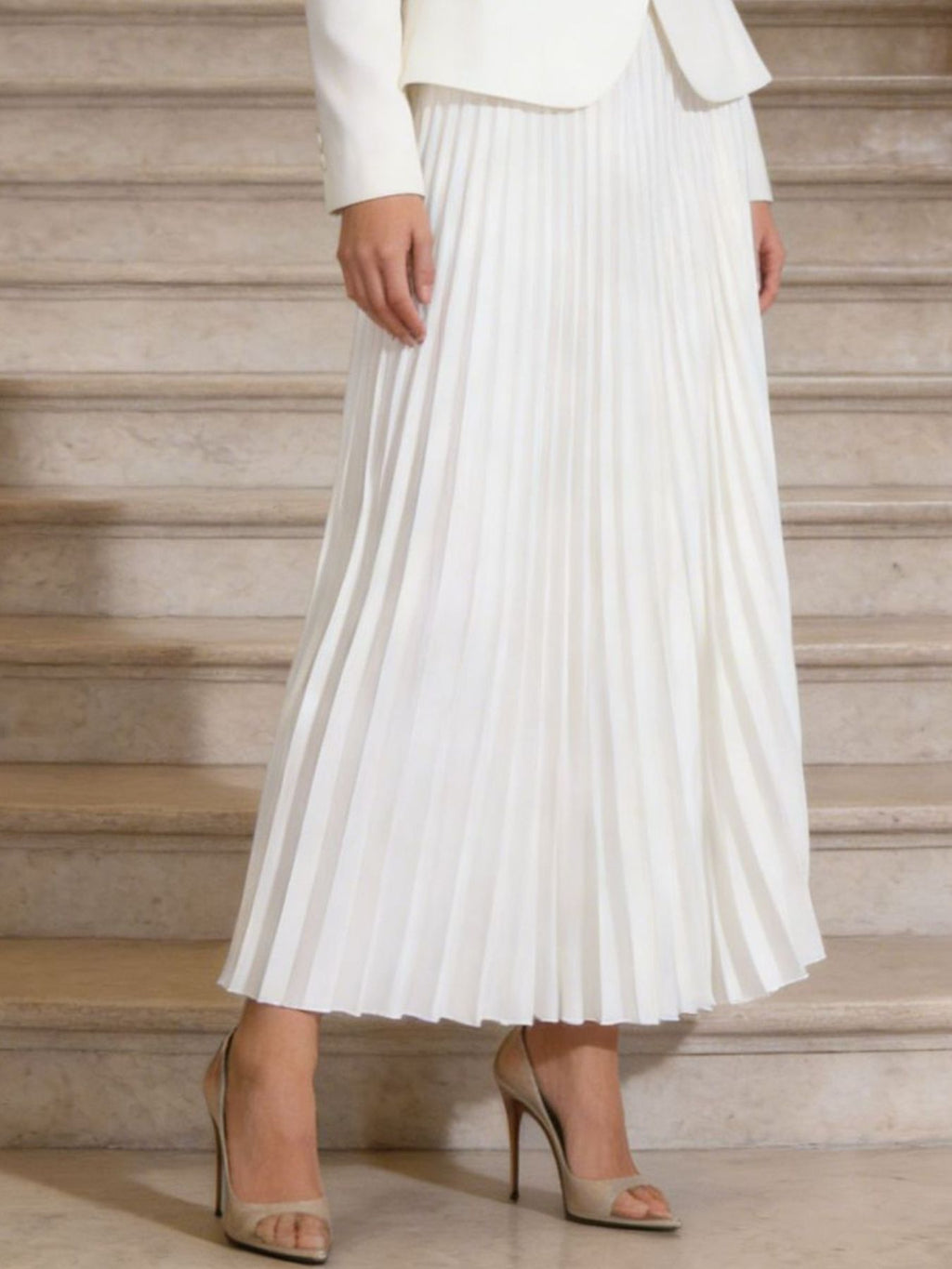 Button Up Long Sleeve Top and Pleated Skirt Set