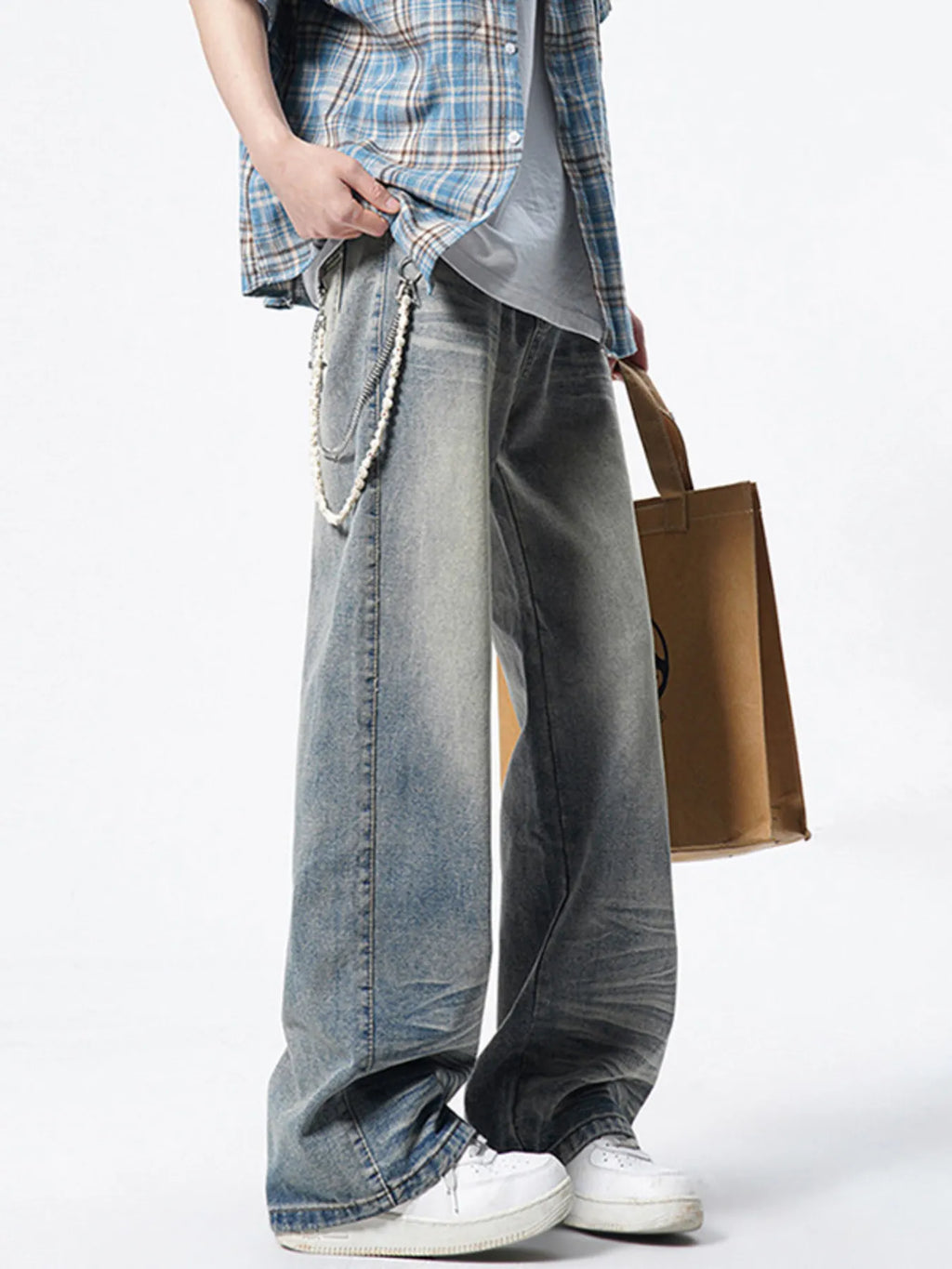 Men's Vintage Wash Wide Leg Jeans