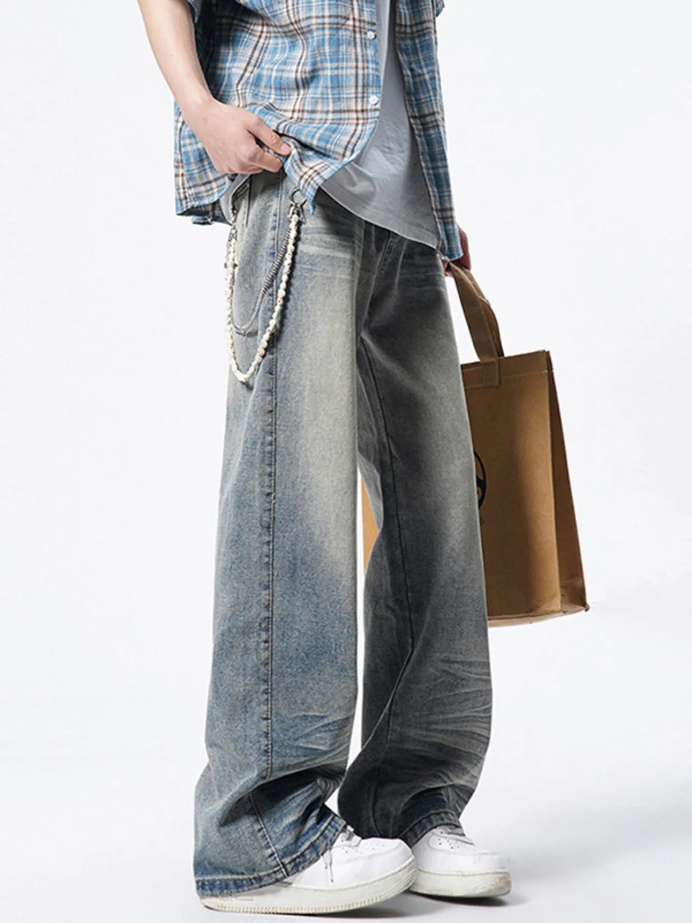 Men's Vintage Wash Wide Leg Jeans
