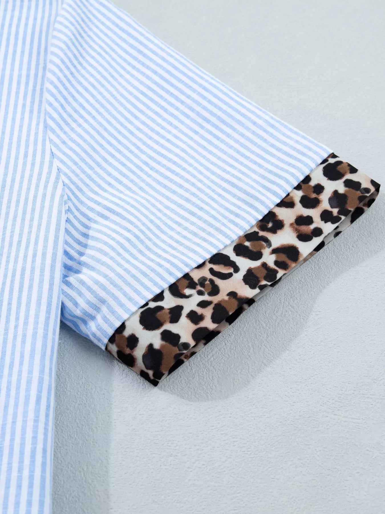 Stripe Leopard Contrast Collar Short Sleeve Shirt