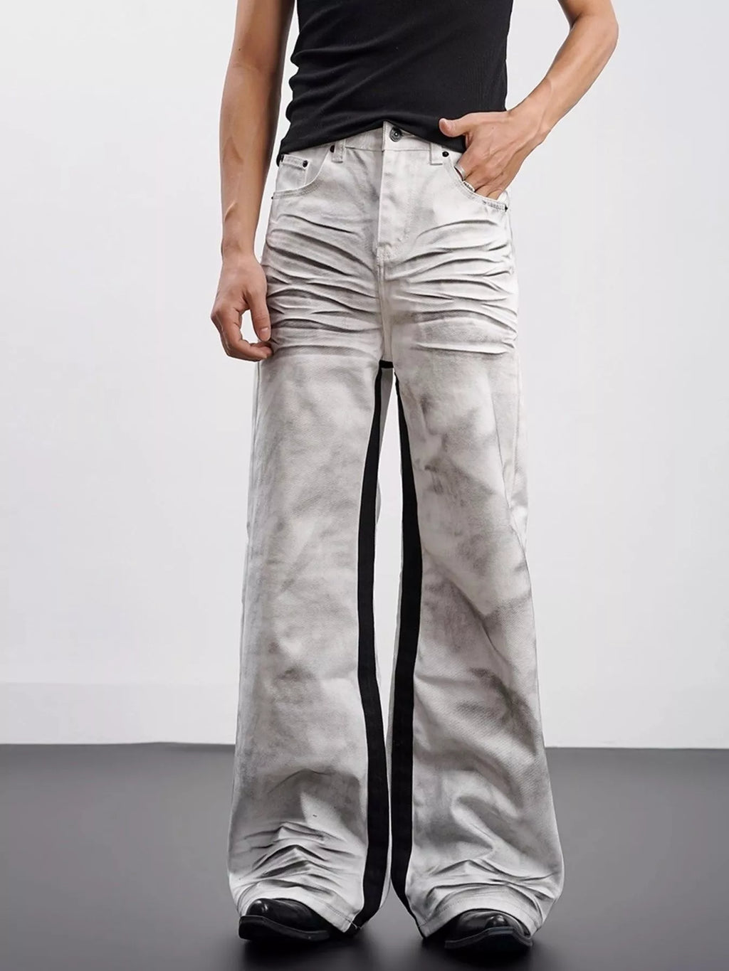 Men's Full Size Contrast Wide Leg Jeans Plus Size
