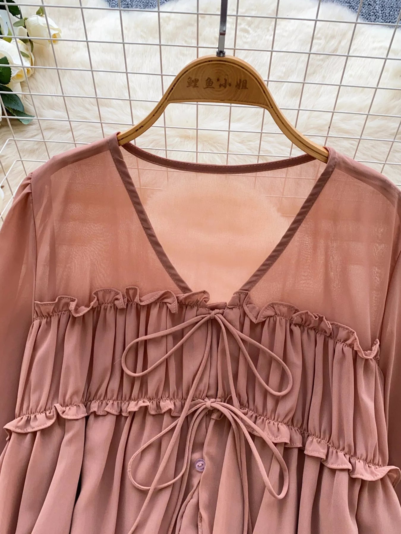 Ruffle Tie-Front Chiffon Blouse