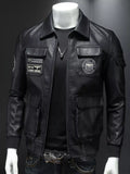 Men's Plus Size Zip Up Leather Bomber Jacket