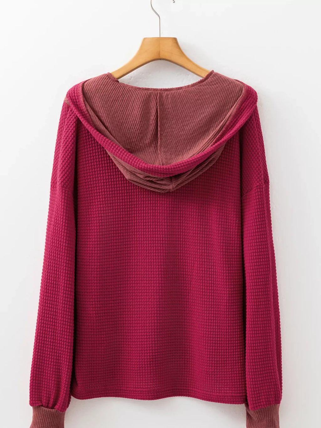 Waffle Knit Henley Sweatshirt with Button Detail