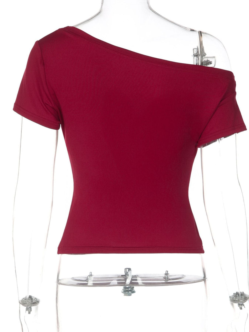 One-Shoulder Button-Decorated Fitted T-Shirt