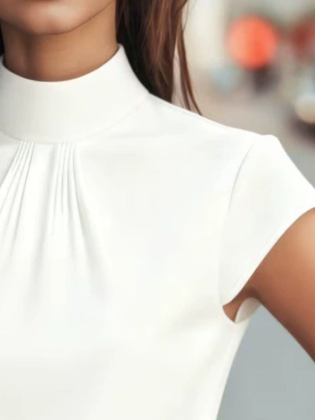 High Neck Cap Sleeve Satin Blouse