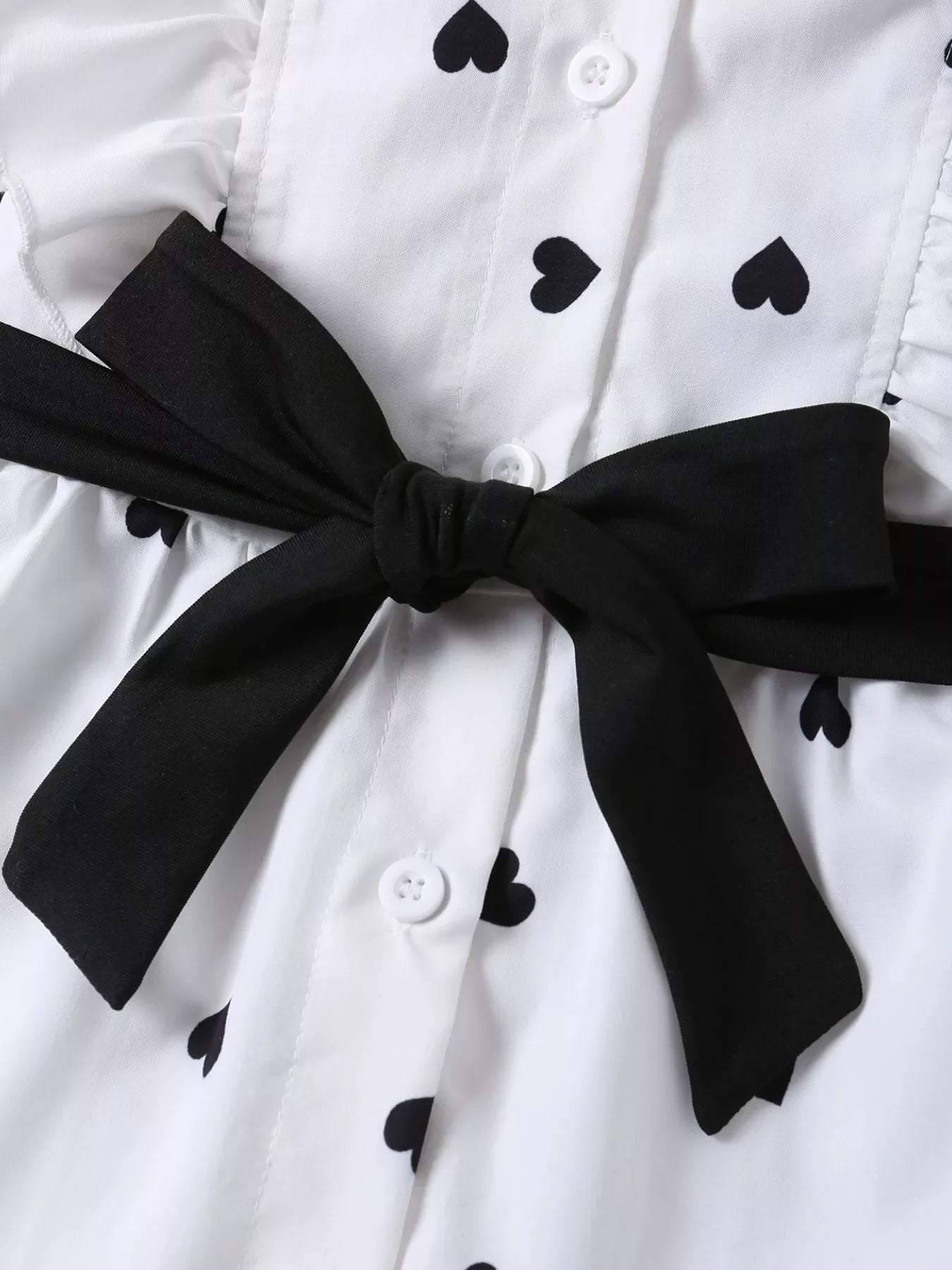 Children's Heart Print Ruffle Trim Shirt & Pants Set with Tie