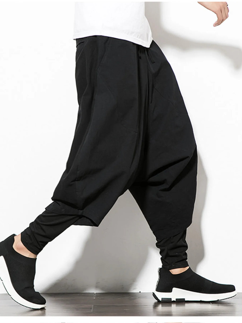 Men's Plus Size Wide Leg Drop Crotch Pants with Drawstring
