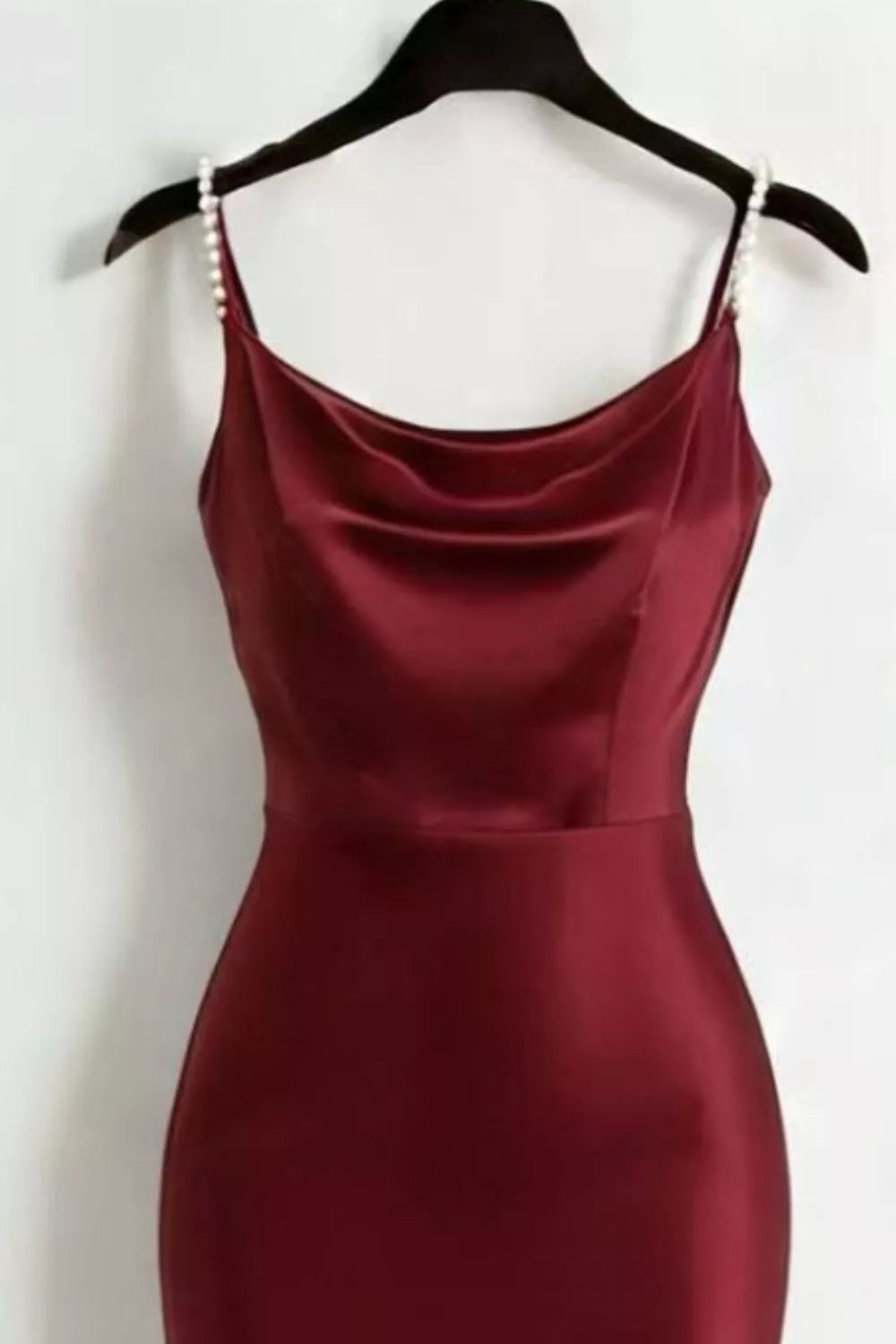 Pearl Strap Cowl Neck Satin Maxi Dress