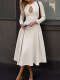 Cutout Front Long Sleeve A-Line Dress
